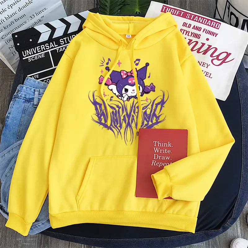 Women's Yellow Kuromi Hooded Sweatshirt Winter New - Image 11