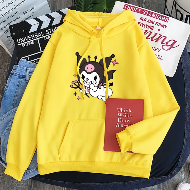 Women's Yellow Kuromi Hooded Sweatshirt Winter New - Image 16