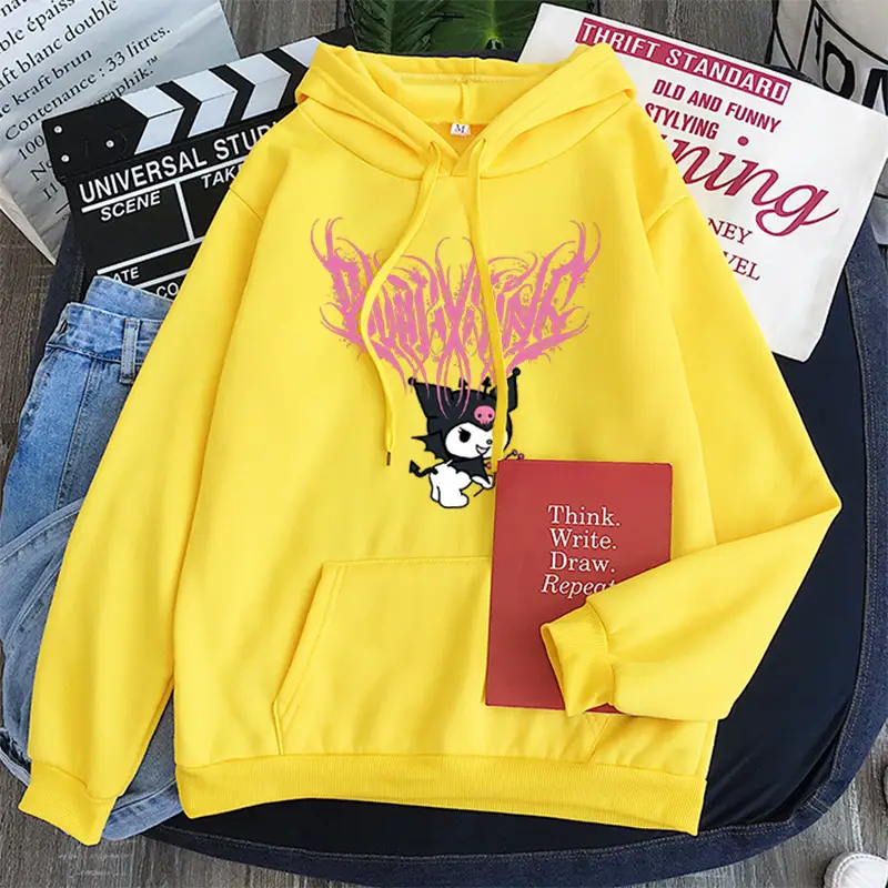 Women's Yellow Kuromi Hooded Sweatshirt Winter New - Image 4