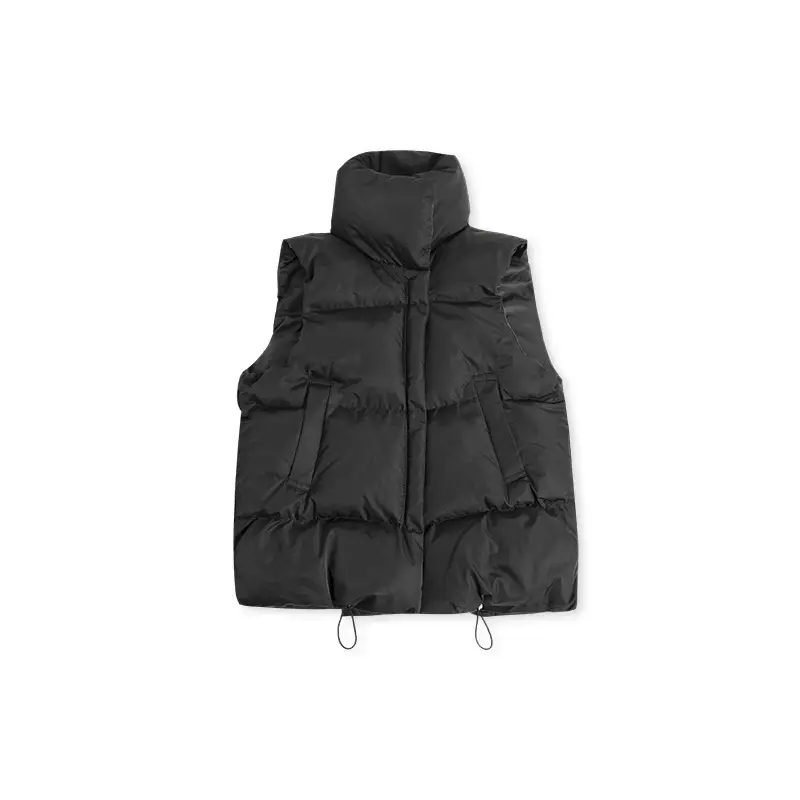 Women's Korean Style Puffer Vest Orange Black Waistcoat - Image 5