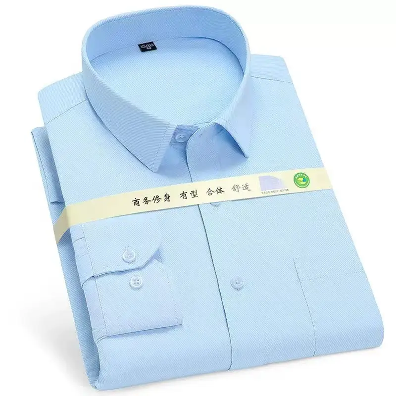 Men's White Long Sleeve Business Shirt Solid Color