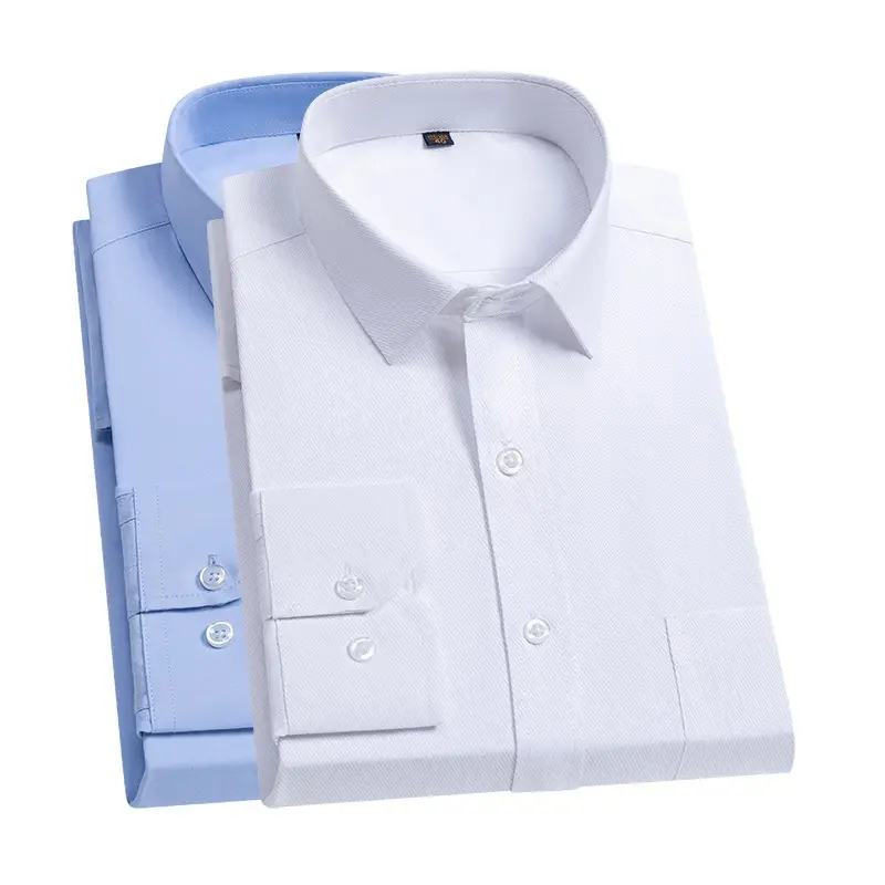 Men's White Long Sleeve Business Shirt Solid Color