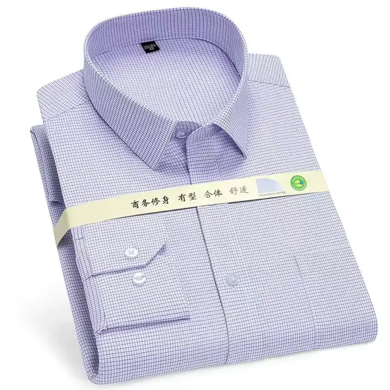 Men's White Long Sleeve Business Shirt Solid Color