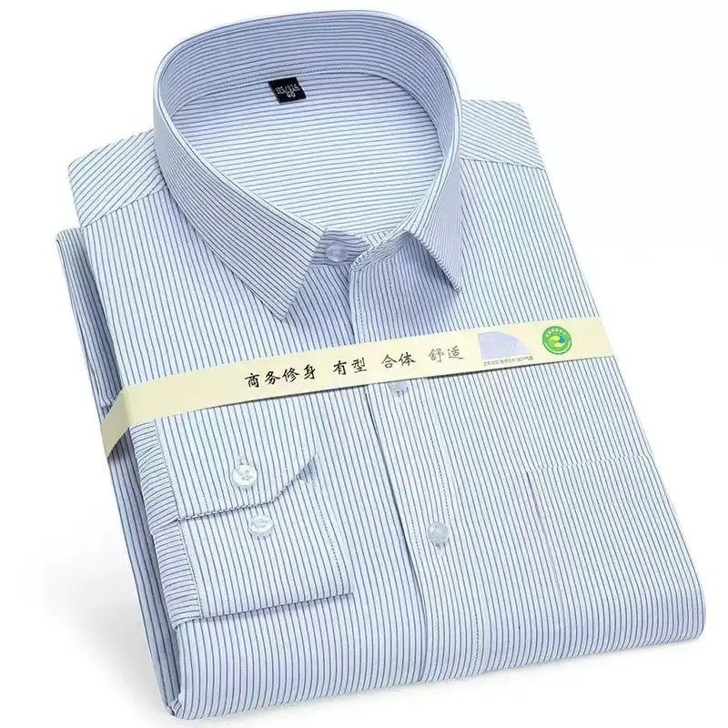 Men's White Long Sleeve Business Shirt Solid Color