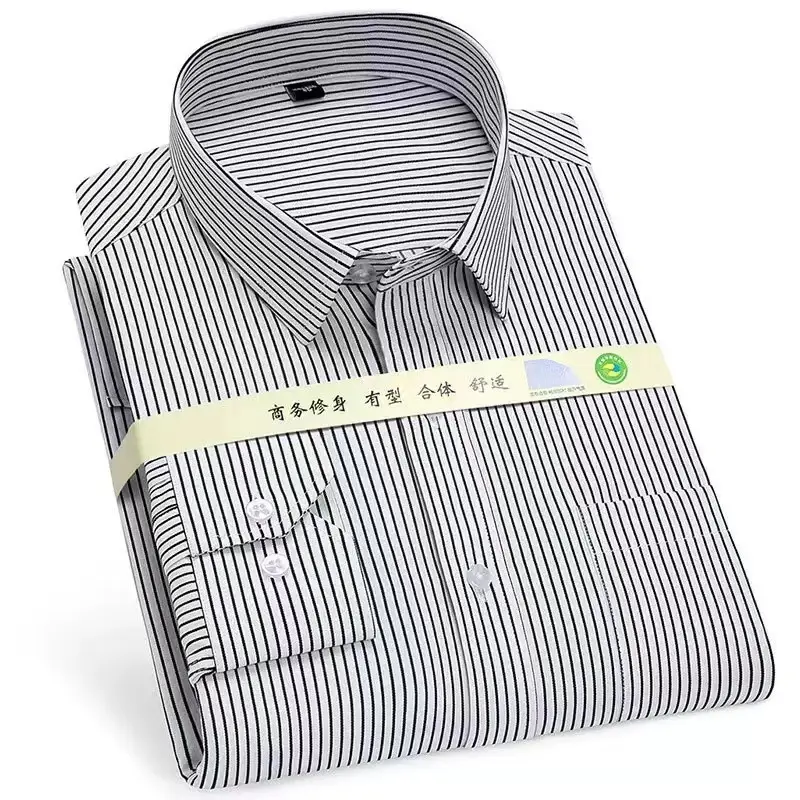 Men's White Long Sleeve Business Shirt Solid Color