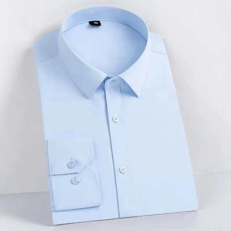Men's White Long Sleeve Business Shirt Solid Color