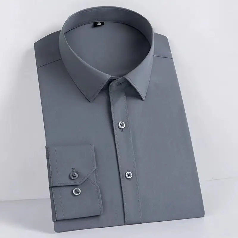 Men's White Long Sleeve Business Shirt Solid Color