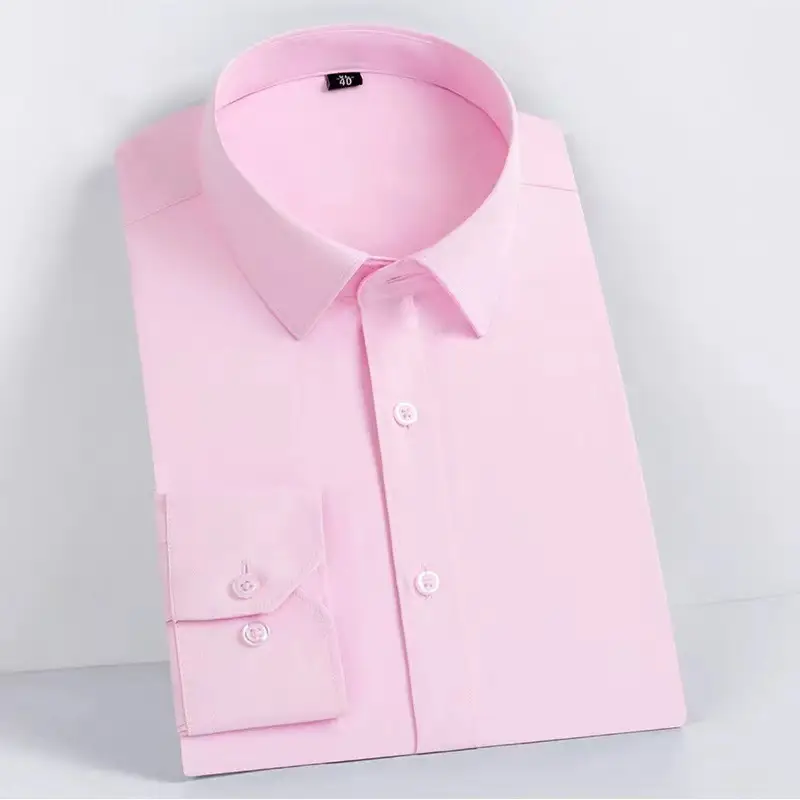 Men's White Long Sleeve Business Shirt Solid Color