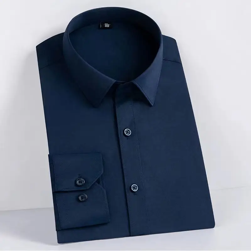 Men's White Long Sleeve Business Shirt Solid Color