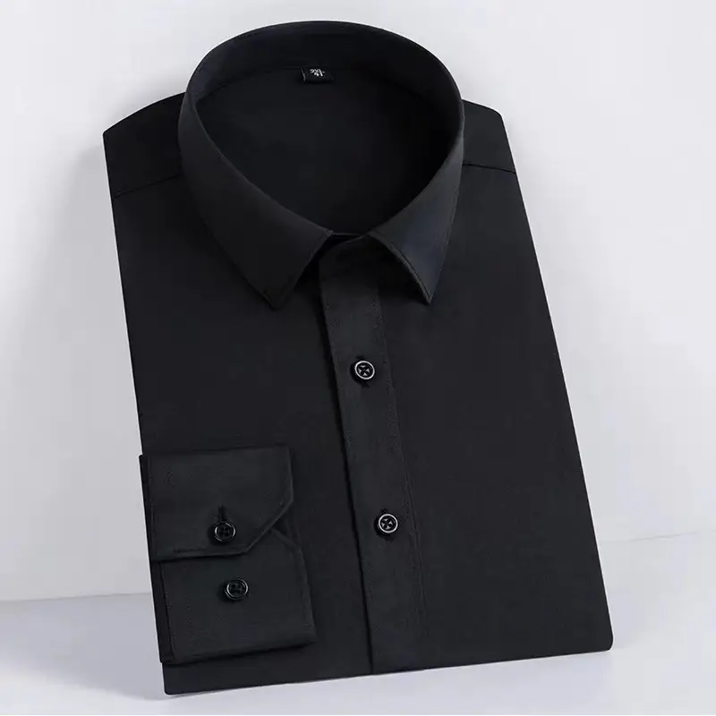Men's White Long Sleeve Business Shirt Solid Color