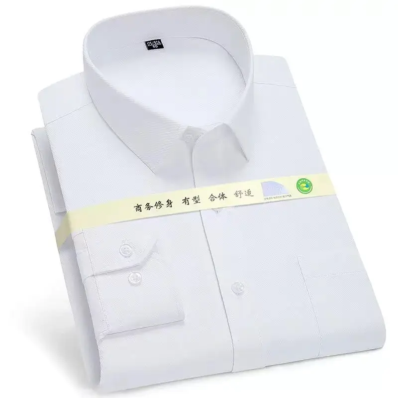 Men's White Long Sleeve Business Shirt Solid Color