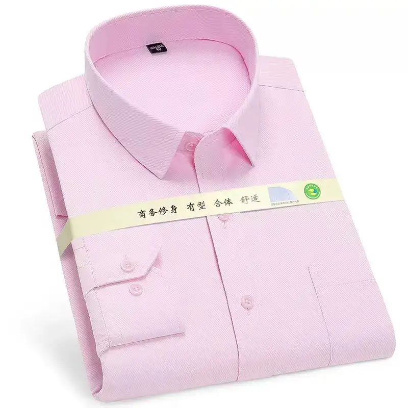 Men's White Long Sleeve Business Shirt Solid Color