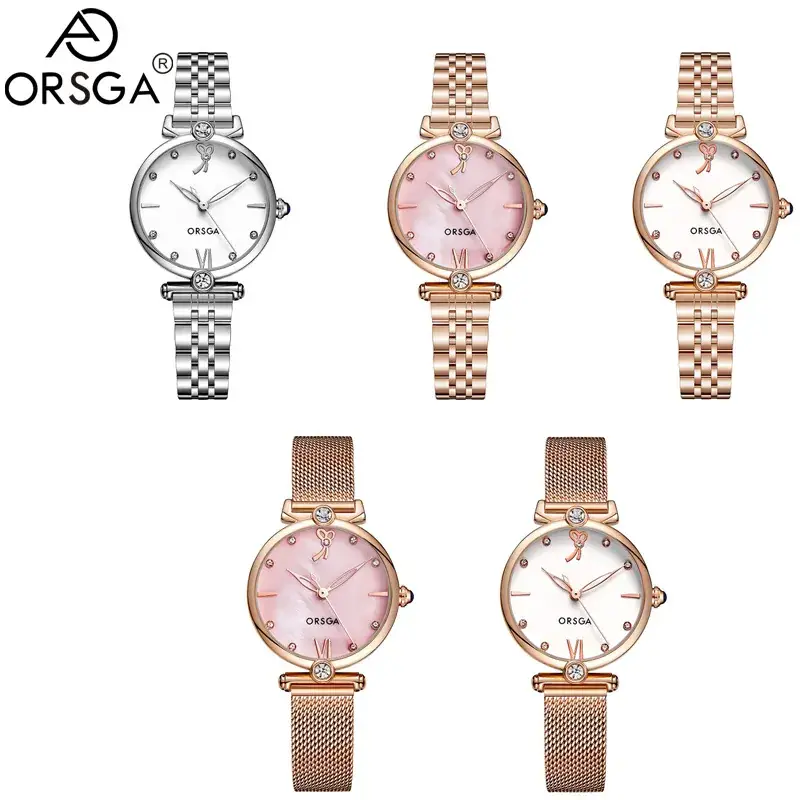 Oshga Rose Gold Women's Quartz Watch with Crystal Details - Image 9