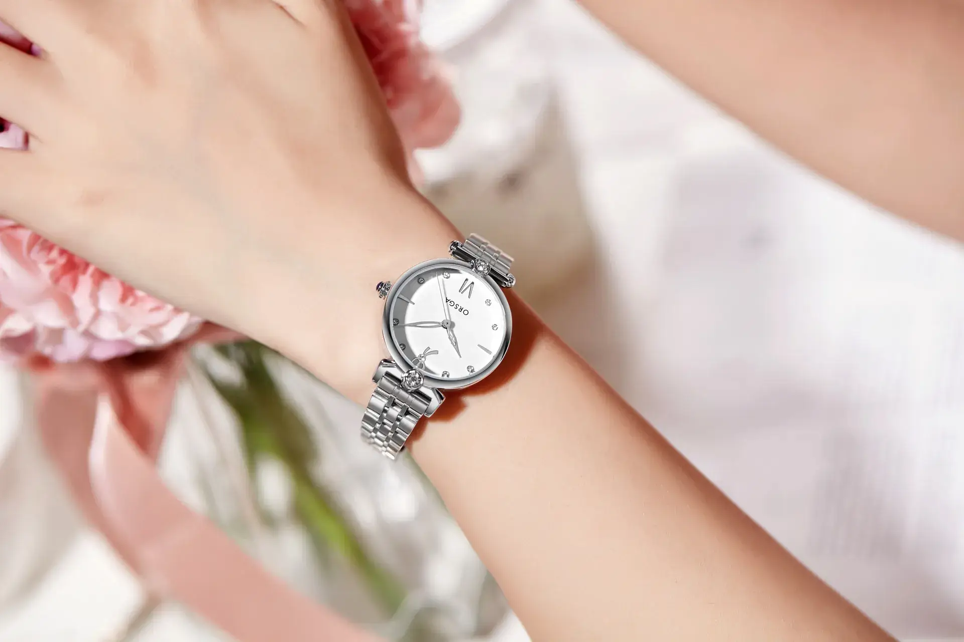 Oshga Rose Gold Women's Quartz Watch with Crystal Details — feature 11