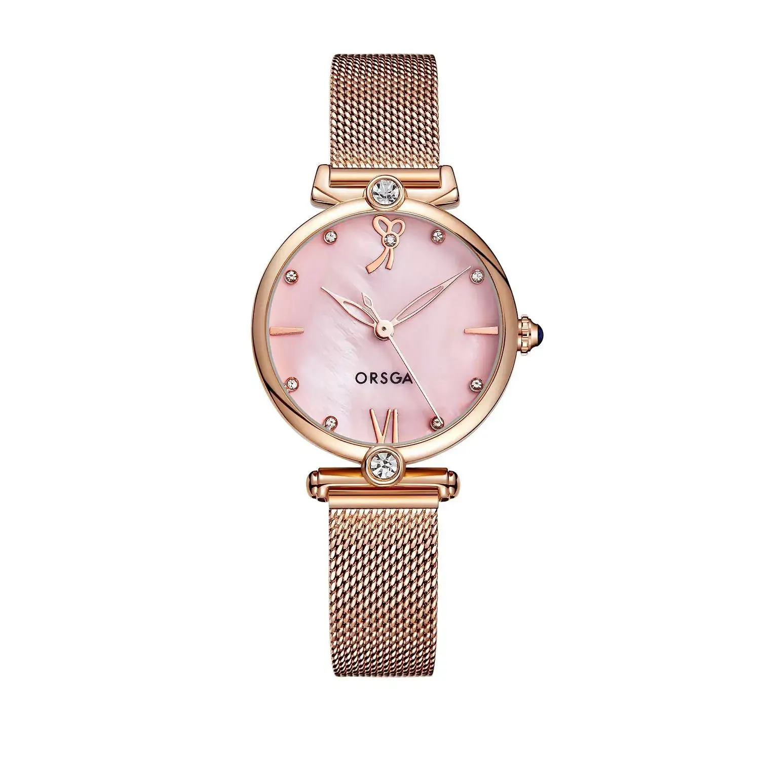 Oshga Rose Gold Women's Quartz Watch with Crystal Details - Image 4