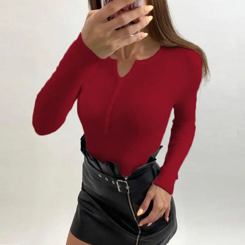 White V-Neck Long Sleeve Knit Pullover Sweater - Image 5