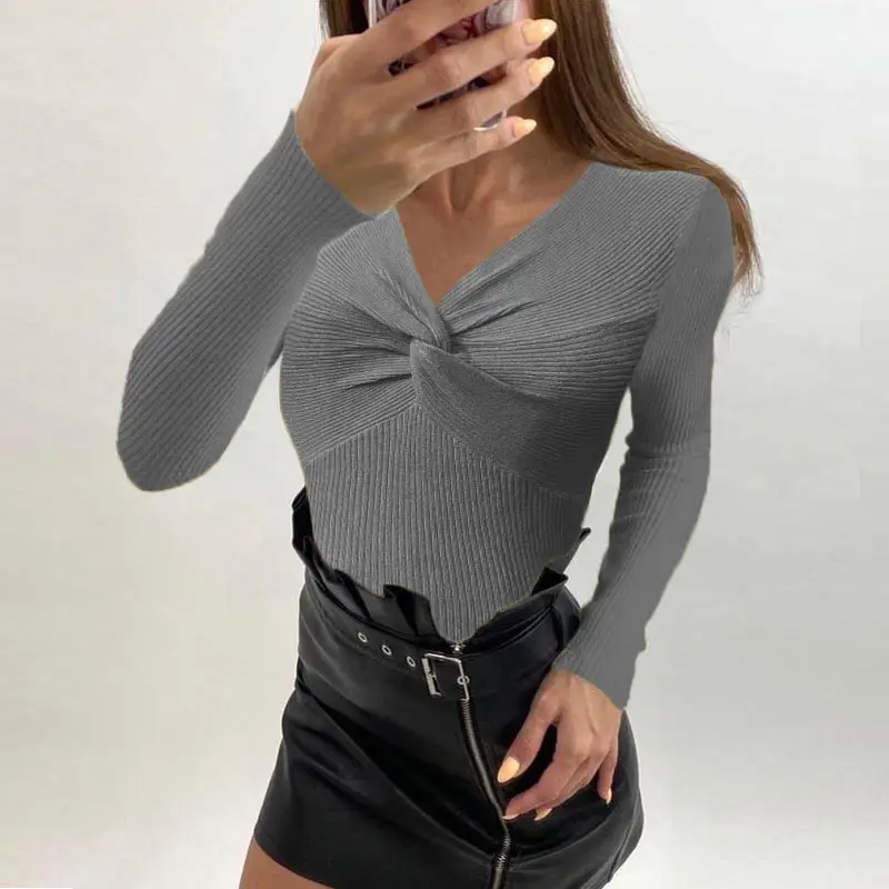 Blue Cross V-Neck Long Sleeve Sweater Top for Women - Image 17