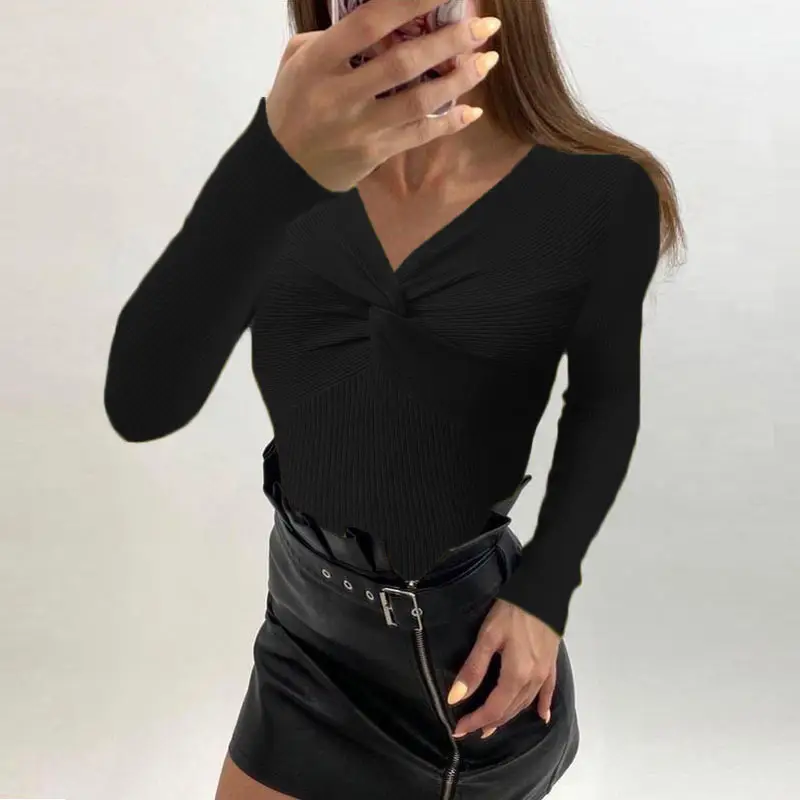 Blue Cross V-Neck Long Sleeve Sweater Top for Women - Image 18