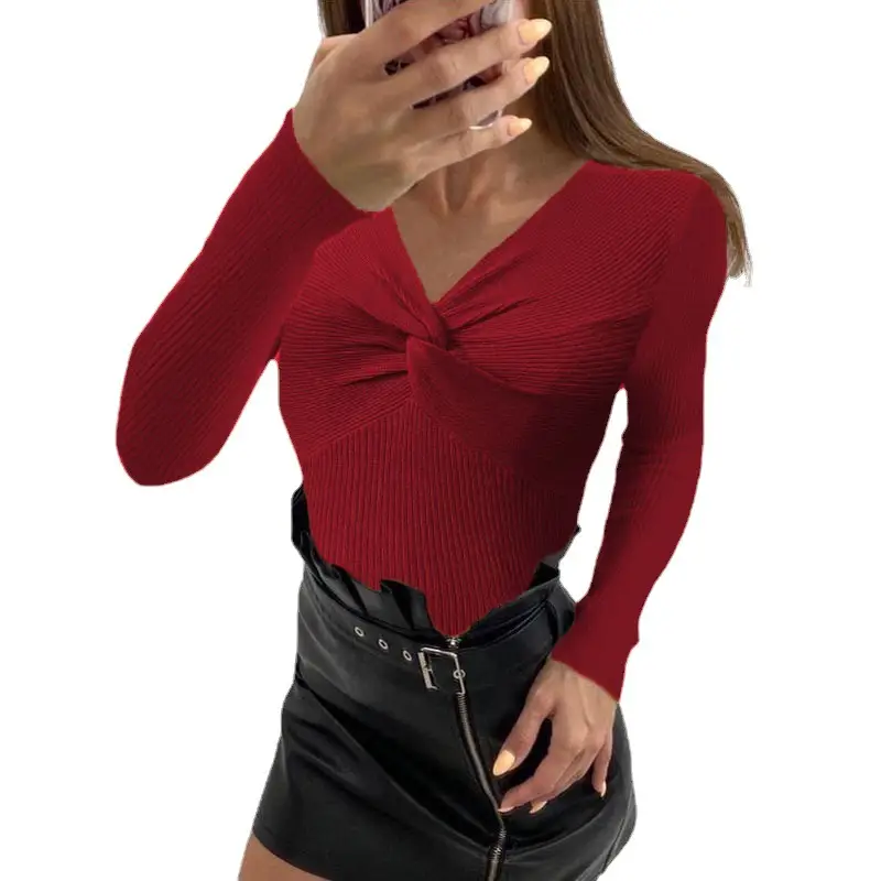 Blue Cross V-Neck Long Sleeve Sweater Top for Women - Image 20