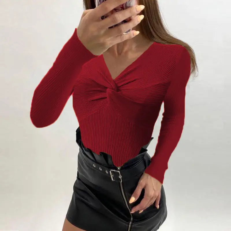 Blue Cross V-Neck Long Sleeve Sweater Top for Women - Image 15