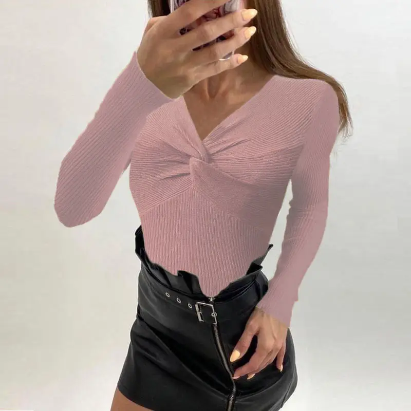 Blue Cross V-Neck Long Sleeve Sweater Top for Women - Image 4