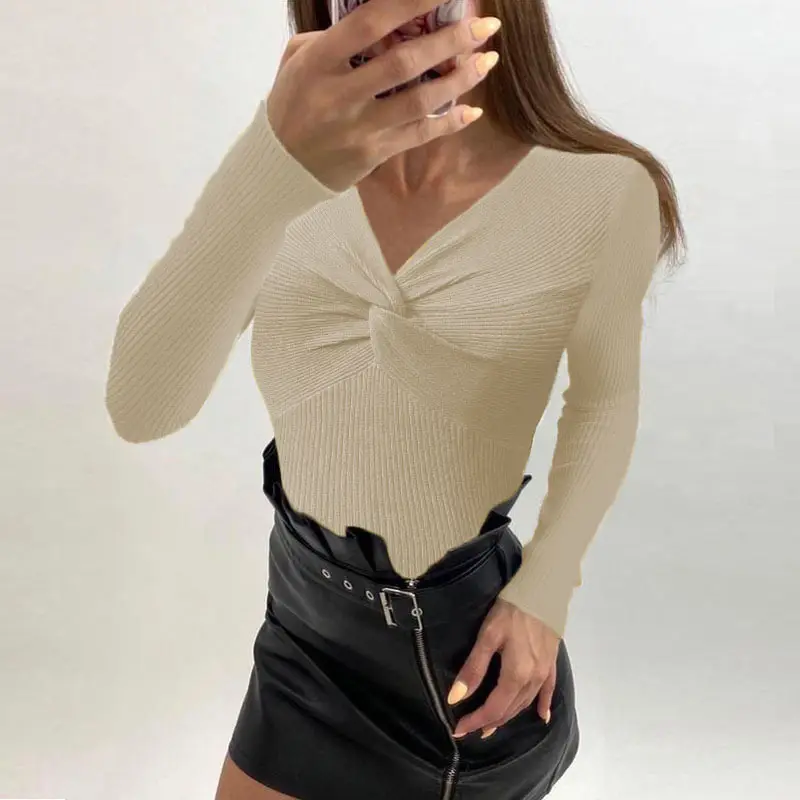 Blue Cross V-Neck Long Sleeve Sweater Top for Women - Image 6