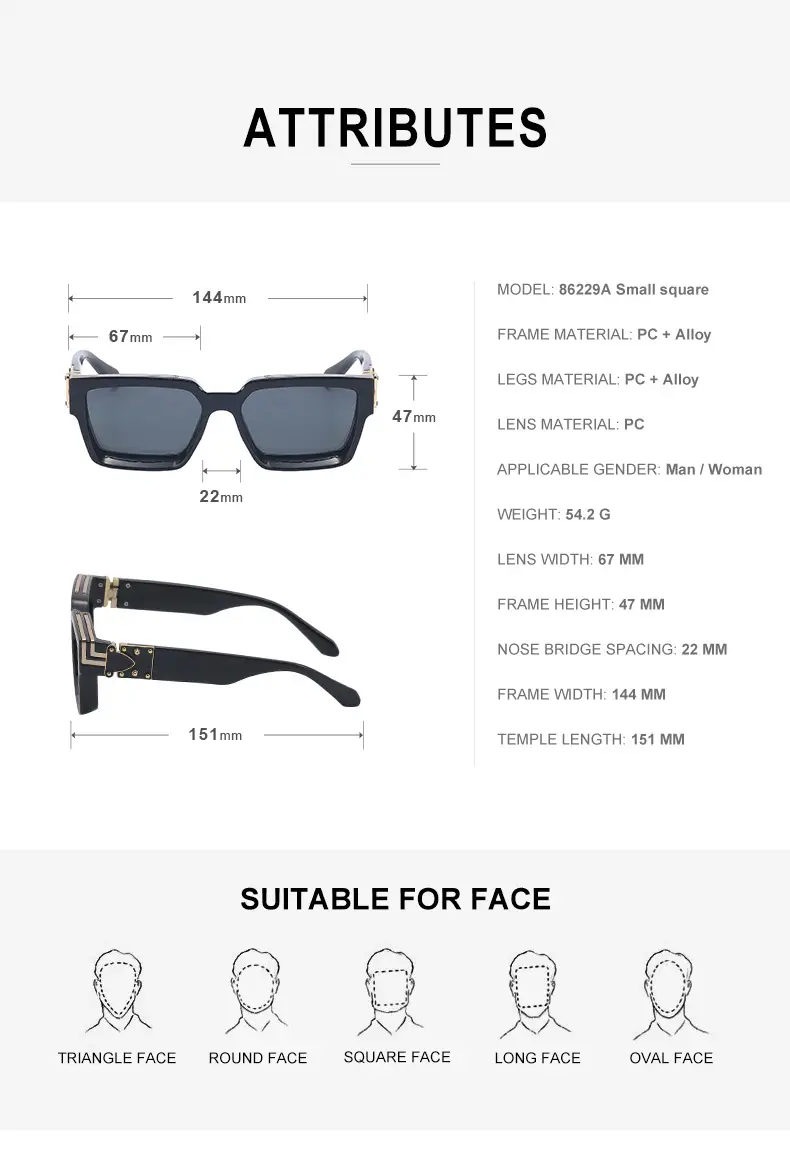 Square Frame Sunglasses for Men Women Black — feature 20