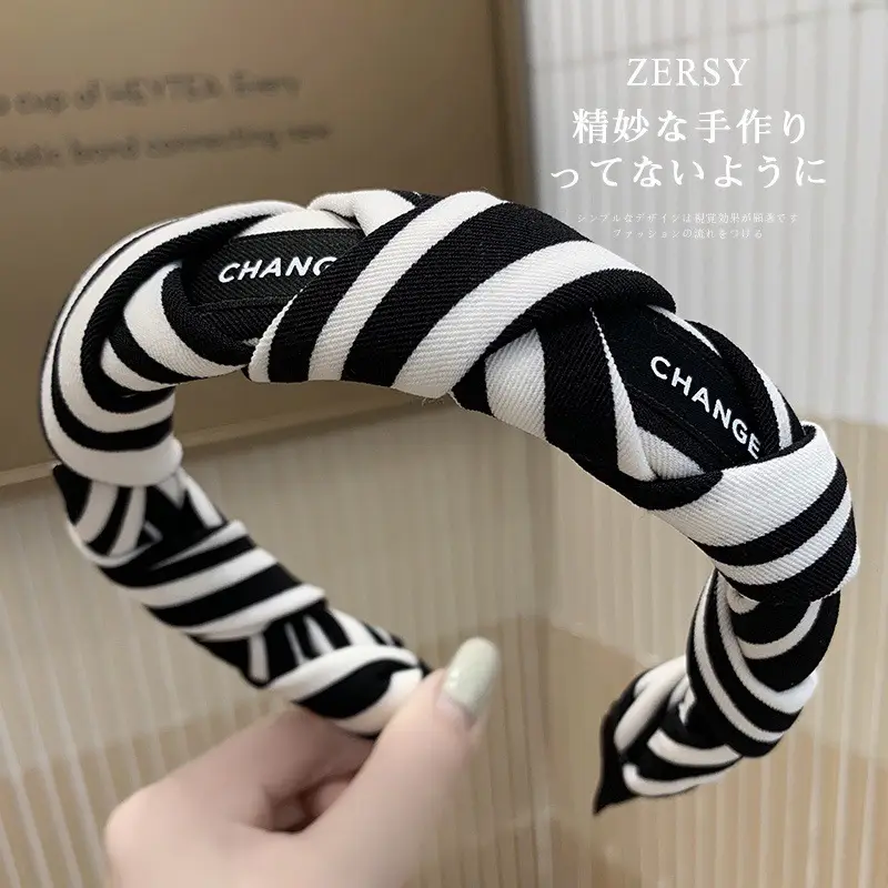 Women's Zersy Skull Top Headband Black White Striped
