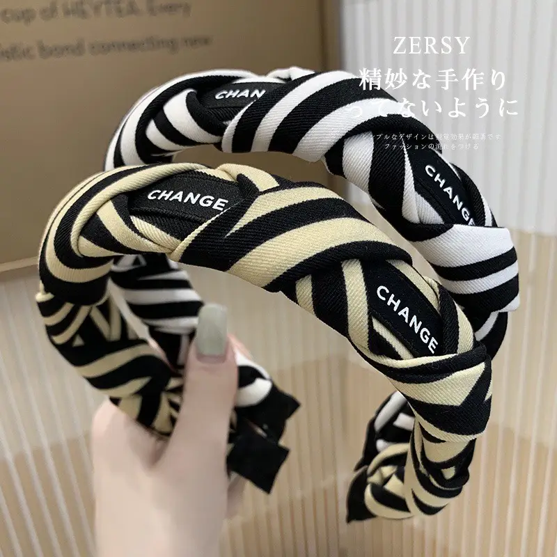 Women's Zersy Skull Top Headband Black White Striped