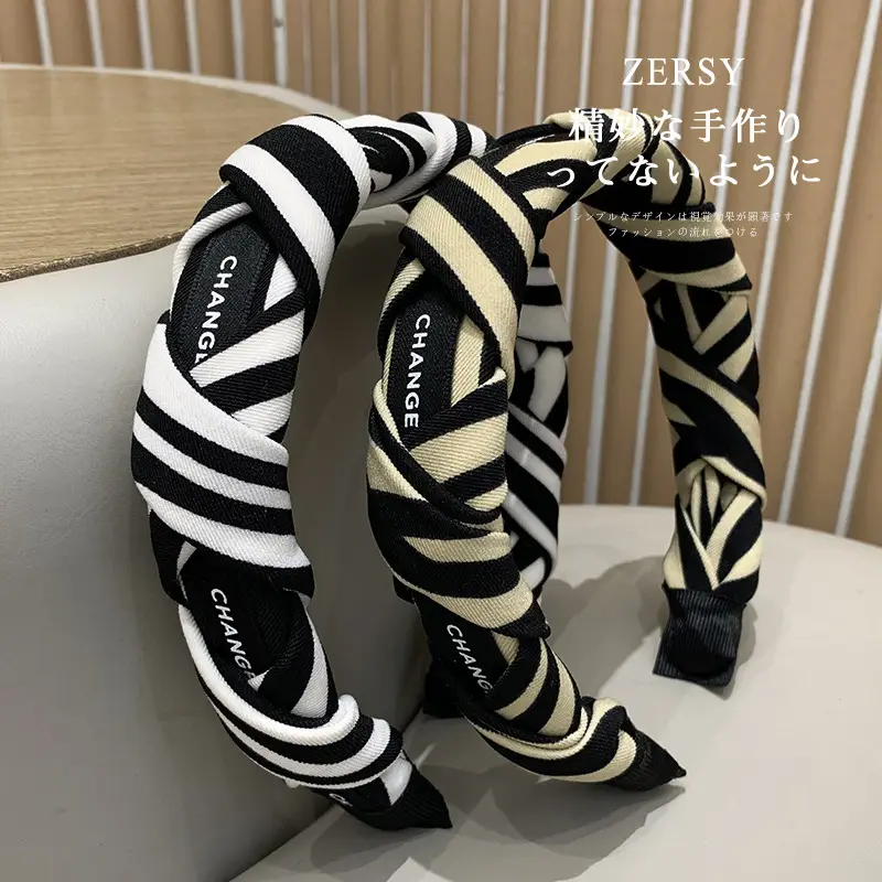 Women's Zersy Skull Top Headband Black White Striped