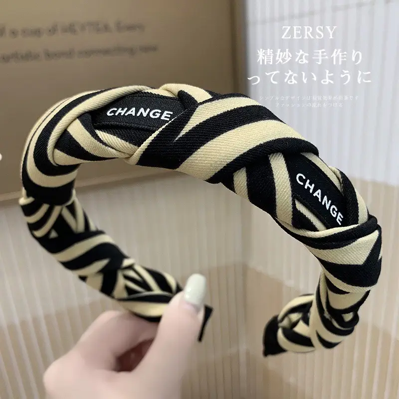 Women's Zersy Skull Top Headband Black White Striped