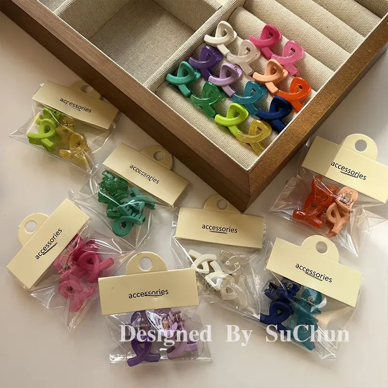 Color Frosted Cross Clip Hair Accessories 4 Pack - Image 9
