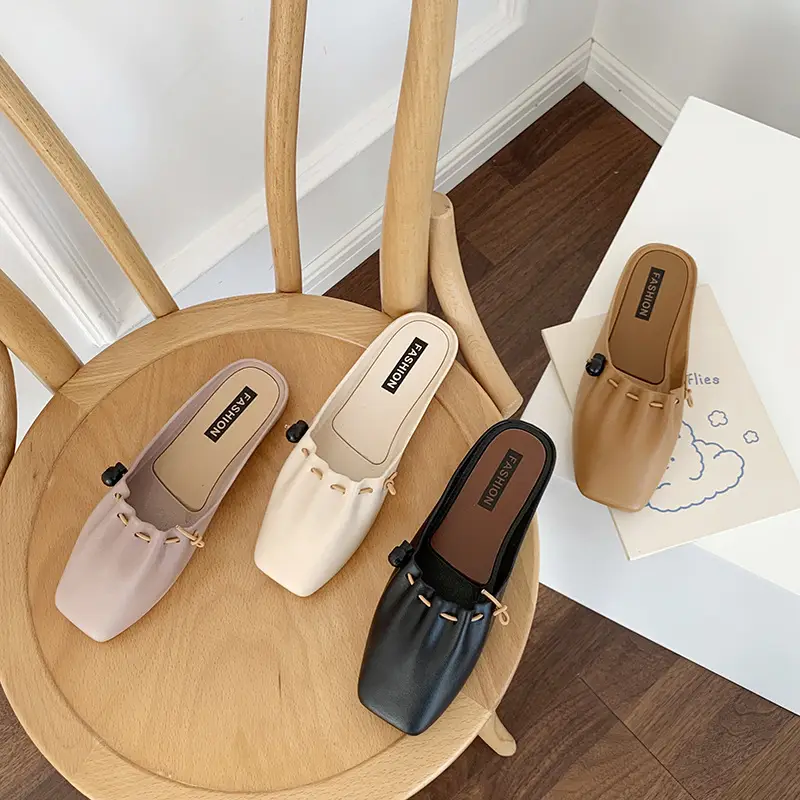 New Fashion Solid Color Square Half Slippers Home Leisure Outer Wear Beach Baotou Half Slippers Female Factory Direct Marketing - Image 5