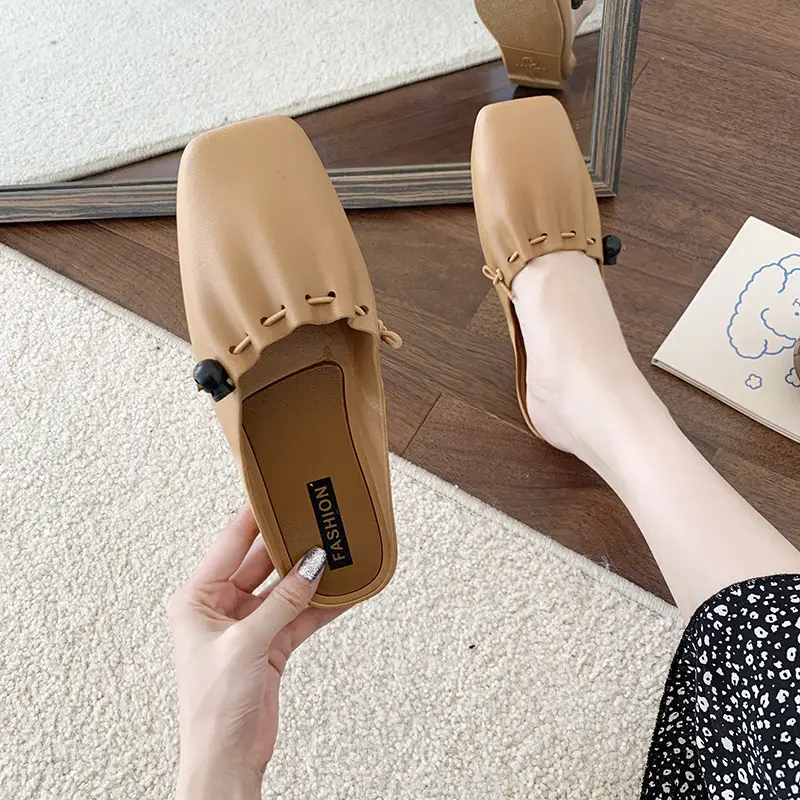 New Fashion Solid Color Square Half Slippers Home Leisure Outer Wear Beach Baotou Half Slippers Female Factory Direct Marketing - Image 6