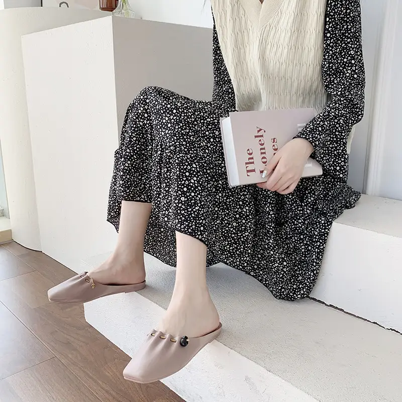 New Fashion Solid Color Square Half Slippers Home Leisure Outer Wear Beach Baotou Half Slippers Female Factory Direct Marketing - Image 7