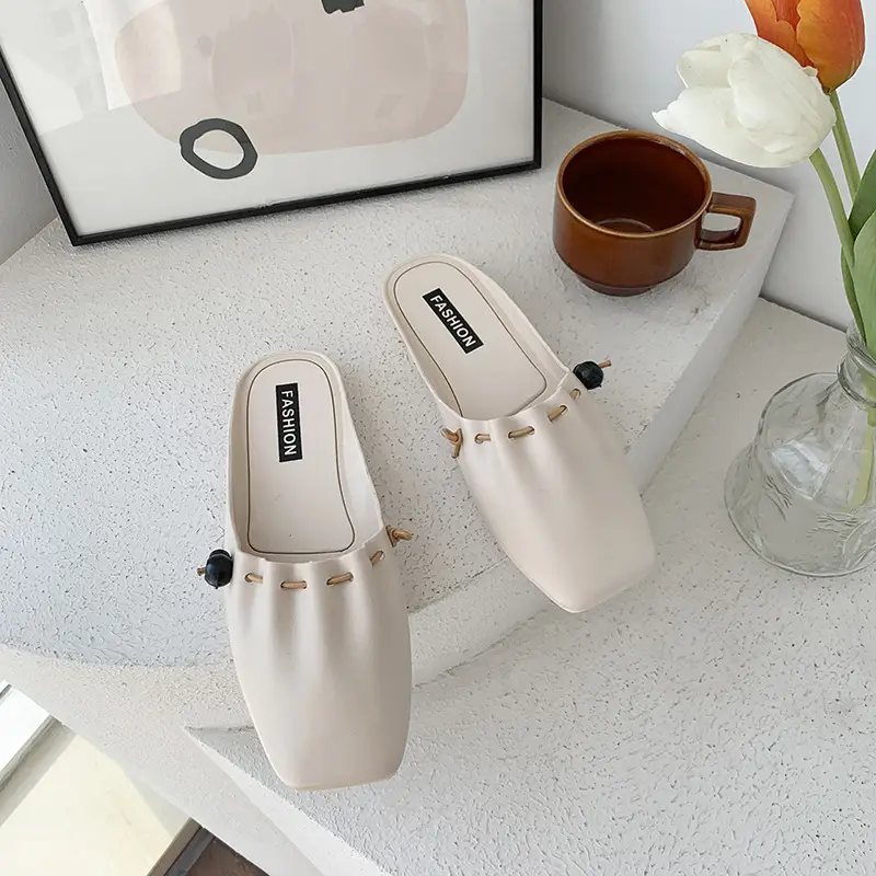 New Fashion Solid Color Square Half Slippers Home Leisure Outer Wear Beach Baotou Half Slippers Female Factory Direct Marketing - Image 2