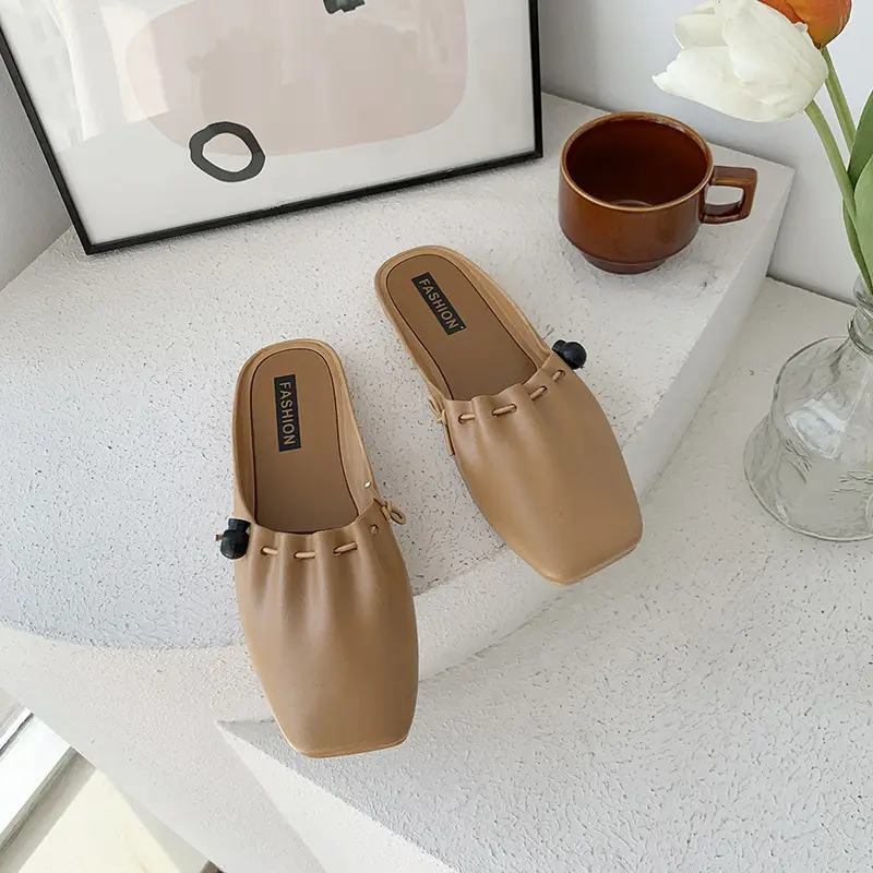 New Fashion Solid Color Square Half Slippers Home Leisure Outer Wear Beach Baotou Half Slippers Female Factory Direct Marketing - Image 3