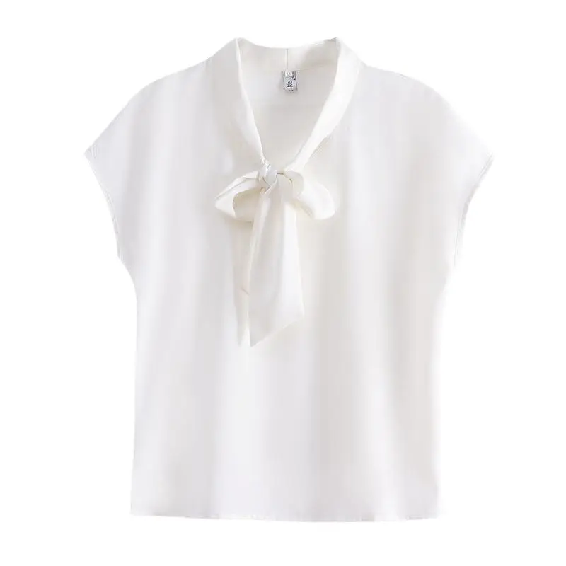 Women's Blue Bow Ribbon Chiffon Shirt