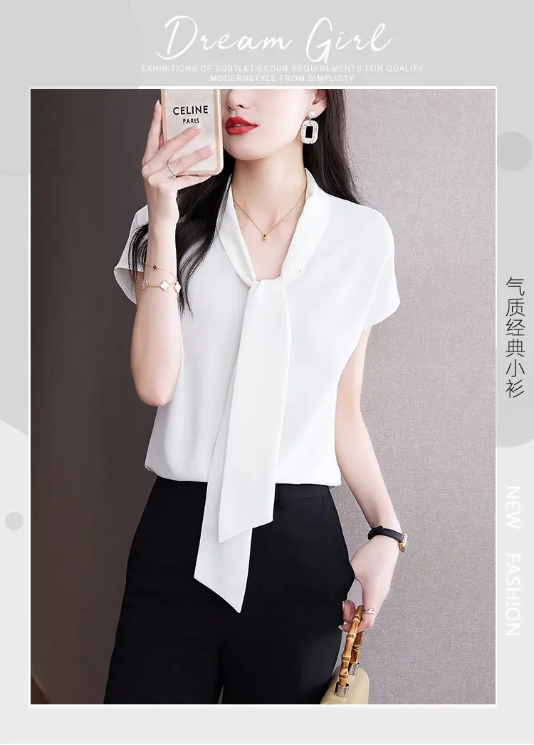 Women's Blue Bow Ribbon Chiffon Shirt — feature 1