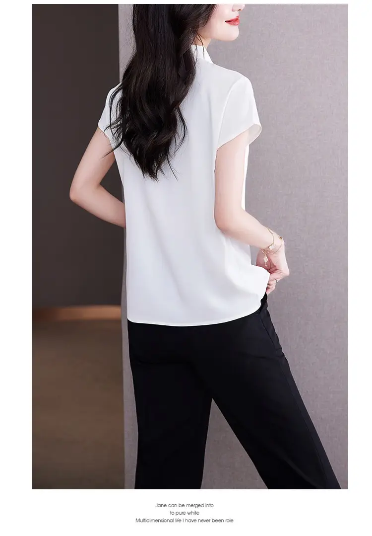 Women's Blue Bow Ribbon Chiffon Shirt — feature 10