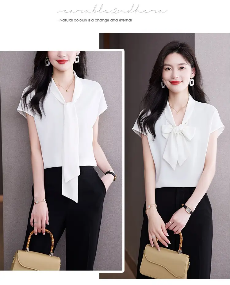Women's Blue Bow Ribbon Chiffon Shirt — feature 13