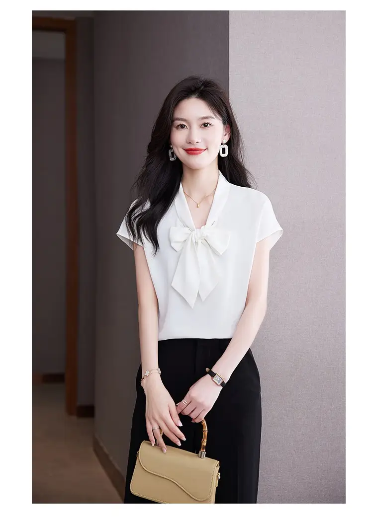 Women's Blue Bow Ribbon Chiffon Shirt — feature 16