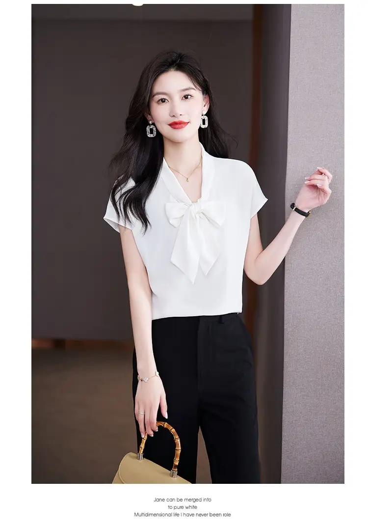 Women's Blue Bow Ribbon Chiffon Shirt — feature 17