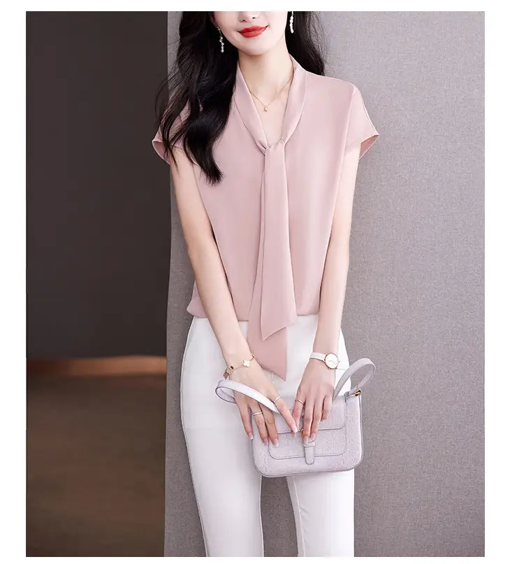 Women's Blue Bow Ribbon Chiffon Shirt — feature 18