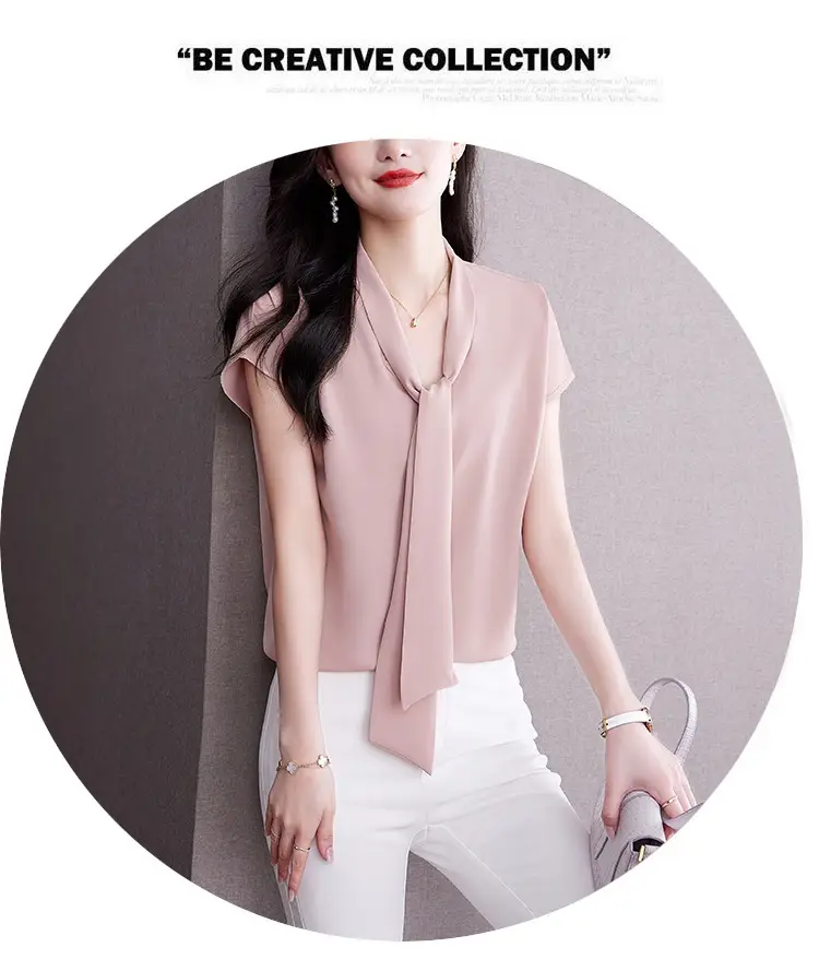 Women's Blue Bow Ribbon Chiffon Shirt — feature 19