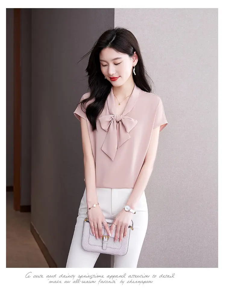 Women's Blue Bow Ribbon Chiffon Shirt — feature 21