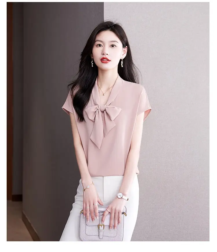 Women's Blue Bow Ribbon Chiffon Shirt — feature 22