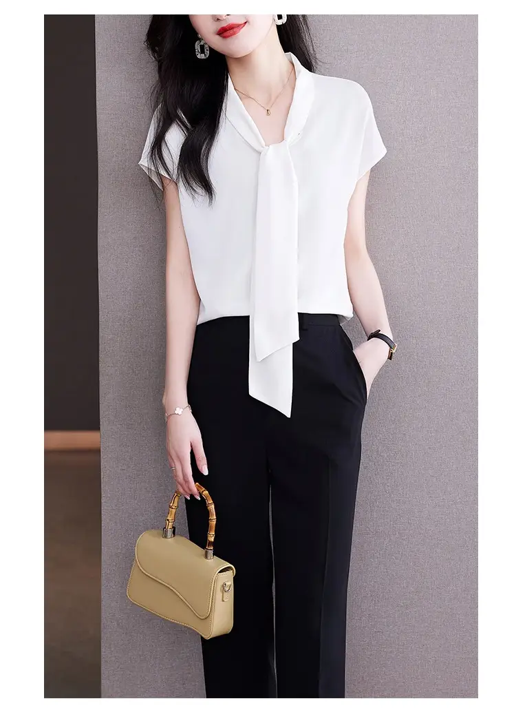 Women's Blue Bow Ribbon Chiffon Shirt — feature 9