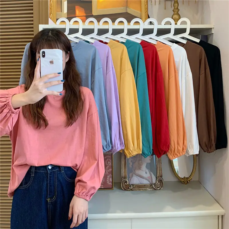 2026 Women Long Sleeve T-Shirt Loose Sweet Solid Color - Image 11