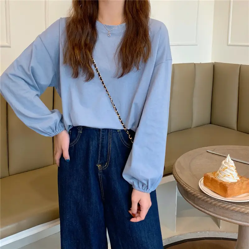 2026 Women Long Sleeve T-Shirt Loose Sweet Solid Color - Image 12